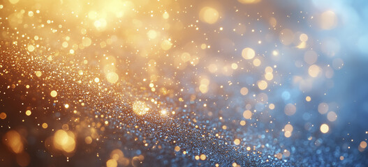 Poster - sparkling abstract background with golden and blue bokeh lights creates magical and festive atmosphere