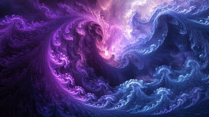 Poster - a vibrant, swirling abstract design featuring shades of purple and blue, creating a sense of depth a