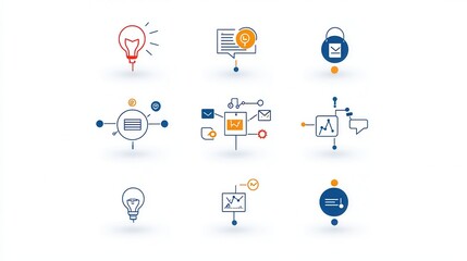 Poster - This image showcases a collection of modern minimalist workflow icons that are designed to be visually balanced and representative of various business processes and technologies