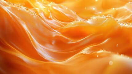 Poster - a vibrant, flowing texture of orange hues resembling liquid fabric with soft, glowing highlights.