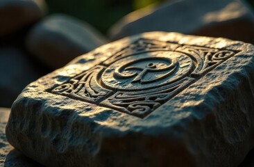 Aufkleber - Exploring the intricate stone carvings at a tranquil outdoor setting
