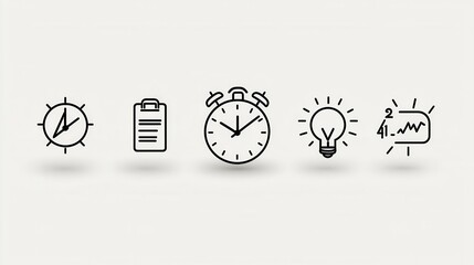 Poster - This image displays a collection of 15 outline icons representing various deadline and time management concepts including a clock calendar alarm light bulb and signal graph