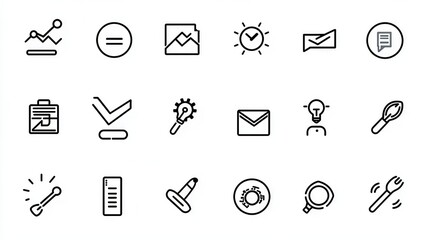 Poster - A collection of 15 minimalist outline icons representing various stakeholder related concepts and elements for use in visual interfaces infographics and data visualizations