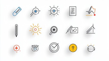 Poster - A minimalist and visually appealing set of 15 crisp clean and focused outline icons covering various topics like technology energy wellness data analysis and organization