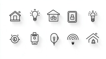 Poster - a collection of crisp and clean outline icons representing various smart home features and technolog