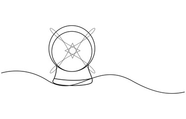One continuous line drawing of Crystal ball. Mafic glass globe for concept predict fortune teller in simple linear style, Magic Crystal Ball Line Icon Editable Stroke