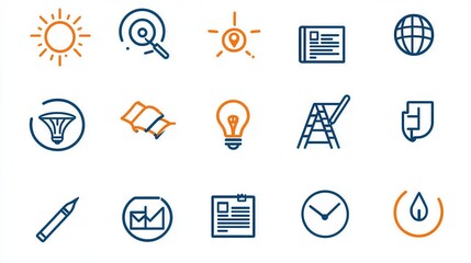 Poster - A comprehensive collection of minimal and elegant icons representing various aspects of career development including business strategy planning analysis education training and professional growth