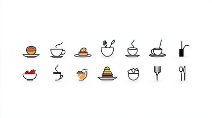 Poster - A collection of simple clean and modern catering related icons including food drink and dining themed symbols in a minimalist elegant style