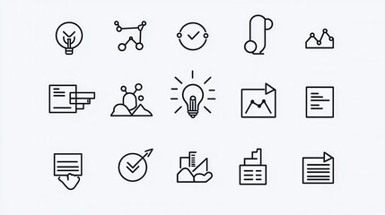 Poster - a set of clean modern and minimalist icons representing various business and technology concepts inc