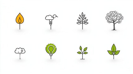 Poster - a set of simple minimalist icons representing various environmental and nature related concepts such