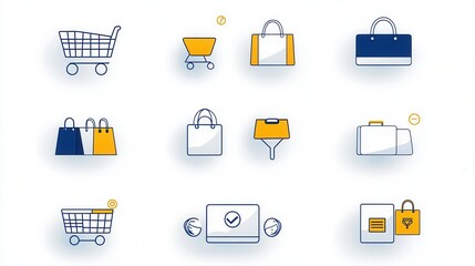 Poster - A collection of minimalist shopping related icons featuring a sleek outline design including shopping carts baskets bags and other ecommerce elements