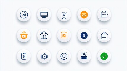 Poster - A collection of minimalist streamlined icons representing various smart home technologies and automation features for a clean modern interface
