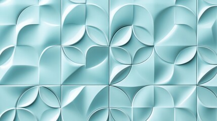 Poster - turquoise ceramic tiles displaying seamless, repeating botanical pattern with stylized floral design