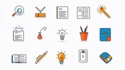 Poster - This image depicts a set of 15 sleek minimalist icons with a modern high contrast geometric design style suitable for use in various business technology and productivity related applications