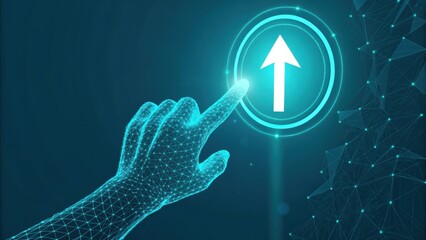 Fototapete - Digital Growth: A futuristic depiction of a digital hand pointing up to an arrow, symbolizing progress, innovation, and technological advancement.
