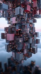 Poster - a cityscape where buildings twist and melt like candle wax, neon reflections shimmering in endless p