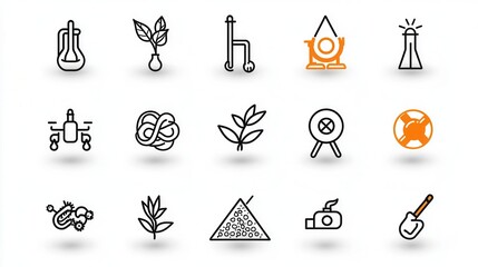 Poster - a set of line icons related to soil gardening farming and the natural environment