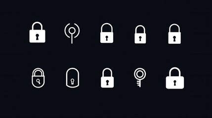 Poster - A collection of 15 minimalist outline style icons depicting various padlock symbols and security related designs