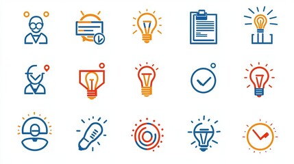 Poster - This image depicts a collection of 15 modern minimalist icons representing various aspects of career development such as strategy innovation and growth