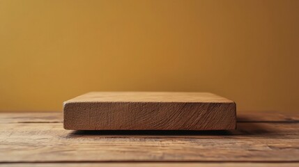 Poster - A rustic wooden block displayed on a table showcasing natural grain patterns and timeless craftsmanship