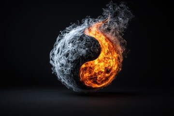 Poster - A creative representation of the yin-yang symbol, featuring contrasting elements of fire and smoke against a dark background.