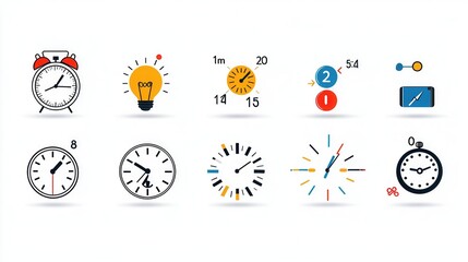 Poster - This image presents a collection of 15 diverse deadline related icons including alarm clocks calendars timers and other graphical representations of time management and urgency in a modern