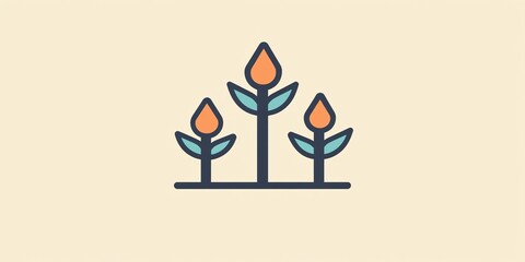 Poster - Colorful Floral Illustration Featuring Three Budding Flowers on a Neutral Background