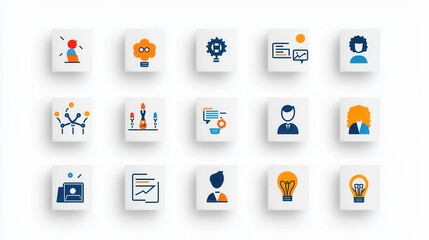 Poster - A collection of 15 well designed icons depicting various stakeholder roles business functions and organizational concepts including teamwork decision making leadership innovation and communication