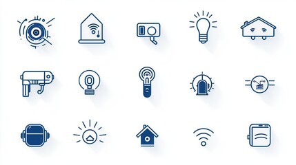 Poster - A set of minimalist monochrome icons representing various smart home automation technologies and features for improved energy efficiency connectivity and convenience