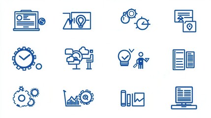 Poster - A comprehensive set of icons representing various aspects of task management and workflow optimization including progress monitoring