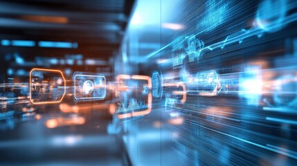 Poster - fast-paced digital innovation tech hub abstract visuals futuristic environment close-up viewpoint dy