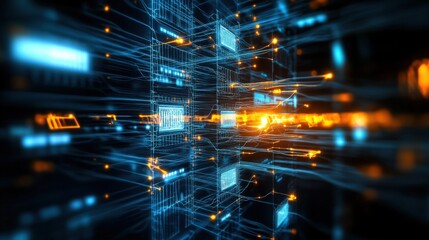 Poster - Digital network visualization virtual space graphic animation futuristic environment abstract viewpoint technology concept