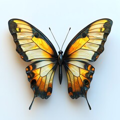 Poster - A stunning close-up of a golden butterfly, showcasing its intricate wing details against a pure white background. Detailed Animal isolated on white background. Vibrant Swallowtail Butterfly