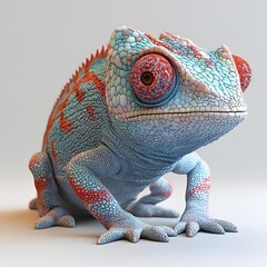 Poster - A stunning 3D render of a chameleon, showcasing its intricate scales and vibrant colors. The detail is exceptional. Detailed Animal isolated on white background. Vibrant Chameleon