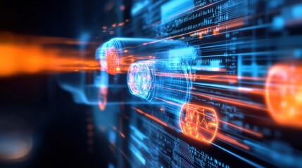 Poster - Dynamic digital data flow virtual environment technology graphics high-tech futuristic concept