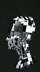 Poster - Geometric transformation of chrome cubic head in motion sequence