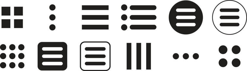 Poster - Hamburger web and mobile app menu flat icons set. Vectors buttons for website UI navigation. App menu for home or drop list and application drawer in mobile apps isolated on transparent background.
