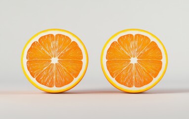 Poster - Two orange slices, vibrant color, presented against a bright white background. Pixel art style, minimal, clean, and simple.
