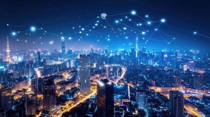 Poster - Abstract image of smart clean-tech city infrastructure integrating AI-driven solutions.