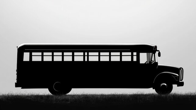A black-and-white minimalist school bus silhouette against a gradient sky.