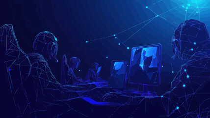 Poster - cybersport low poly wireframe banner, esports competition concept with professional gamers team, onl