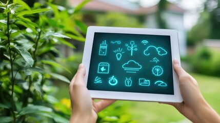 Poster - A digital tablet displaying real-time hydrogen energy consumption data, emphasizing smart energy monitoring.
