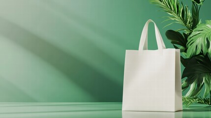 Wall Mural - eco-friendly shopping bag: a minimalist studio shot of a white eco-friendly tote bag, perfectly posi
