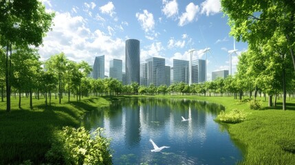 Poster - A futuristic blueprint of a clean energy-powered sustainable city.