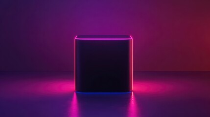 Poster - Neon Cube: An abstract, geometric cube is bathed in vibrant neon light, casting a futuristic glow and creating a striking visual effect.
