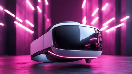 Poster - Virtual Reality Headset: A cutting-edge VR headset illuminated by neon lights in a futuristic setting, highlighting the forefront of technological innovation and immersive experiences. 