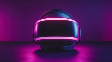 Poster - Immersive Reality: A sleek virtual reality headset glows with neon light against a dark, dynamic backdrop. Experience the future