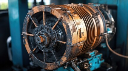 Poster - A high-efficiency electric motor and its components, highlighting energy-saving industrial solutions.
