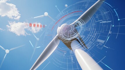 Poster - A wind turbine with dynamic AR overlays showing real-time energy production stats.