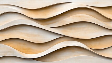 Poster - Abstract Beige Wave Pattern: Elegant 3D Wooden Wall Texture